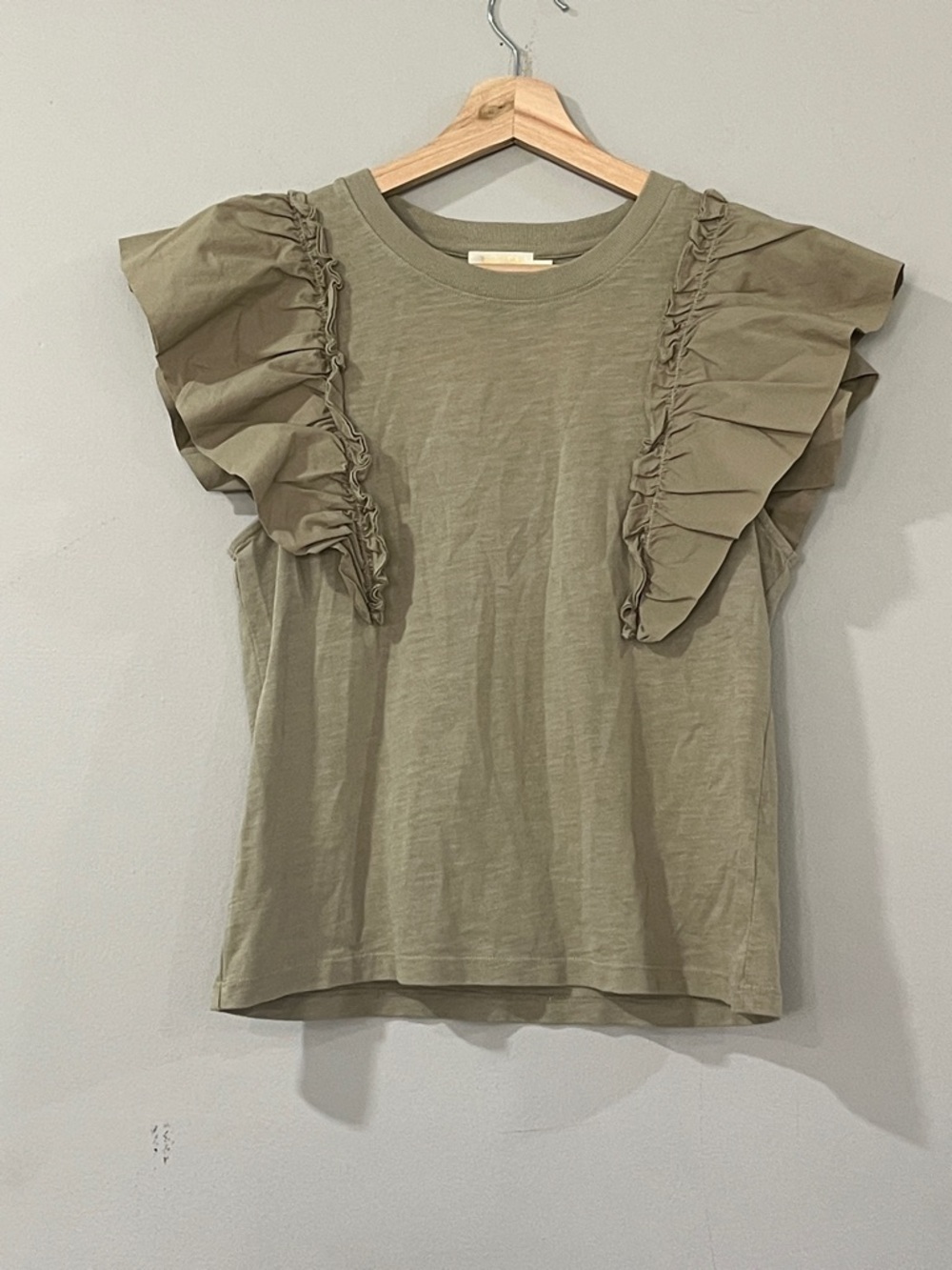 Nation LTD Olive Ruffle-Sleeve Cotton Tee